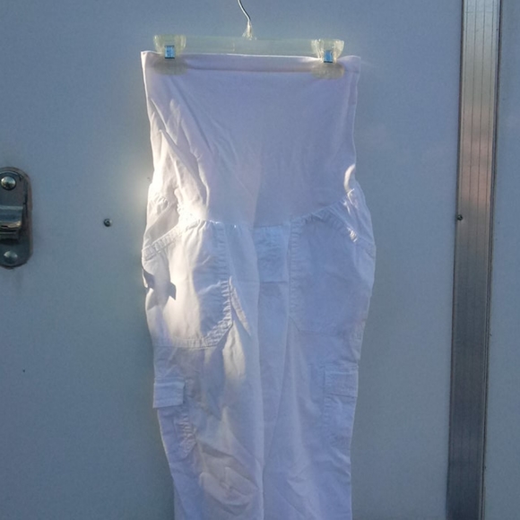 White Maternity Motherhood Capri Pant Summer Small - Picture 2 of 12